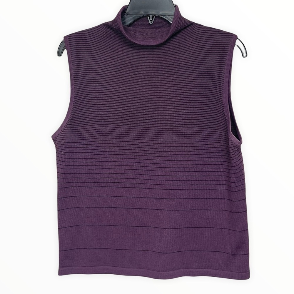 Spanner Wool Blend Striped Sleeveless Mock Neck Sweater Large